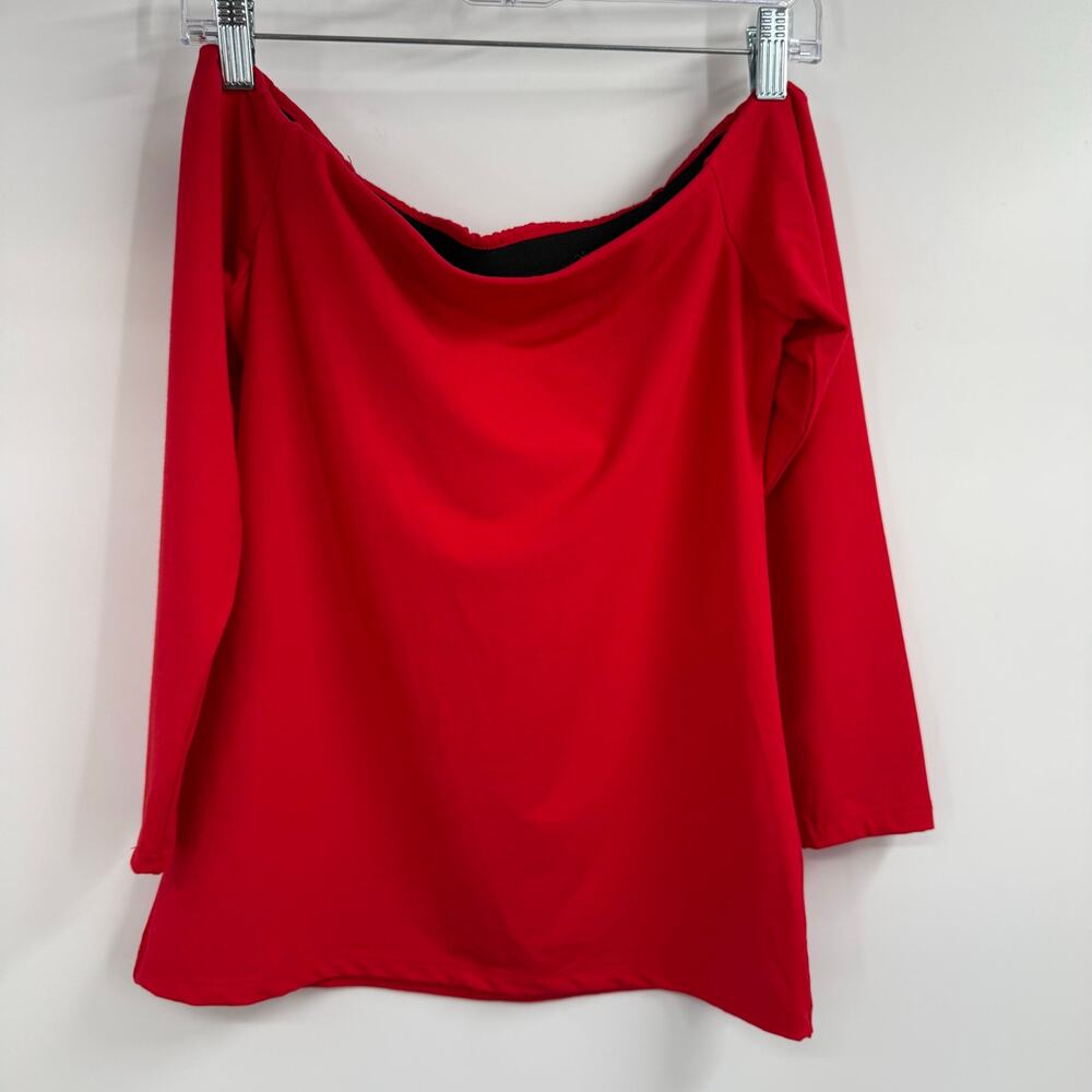 Hatch Off Shoulder Top Womens Maternity M Red Bamboo Viscose Stretch 3/4 Sleeve